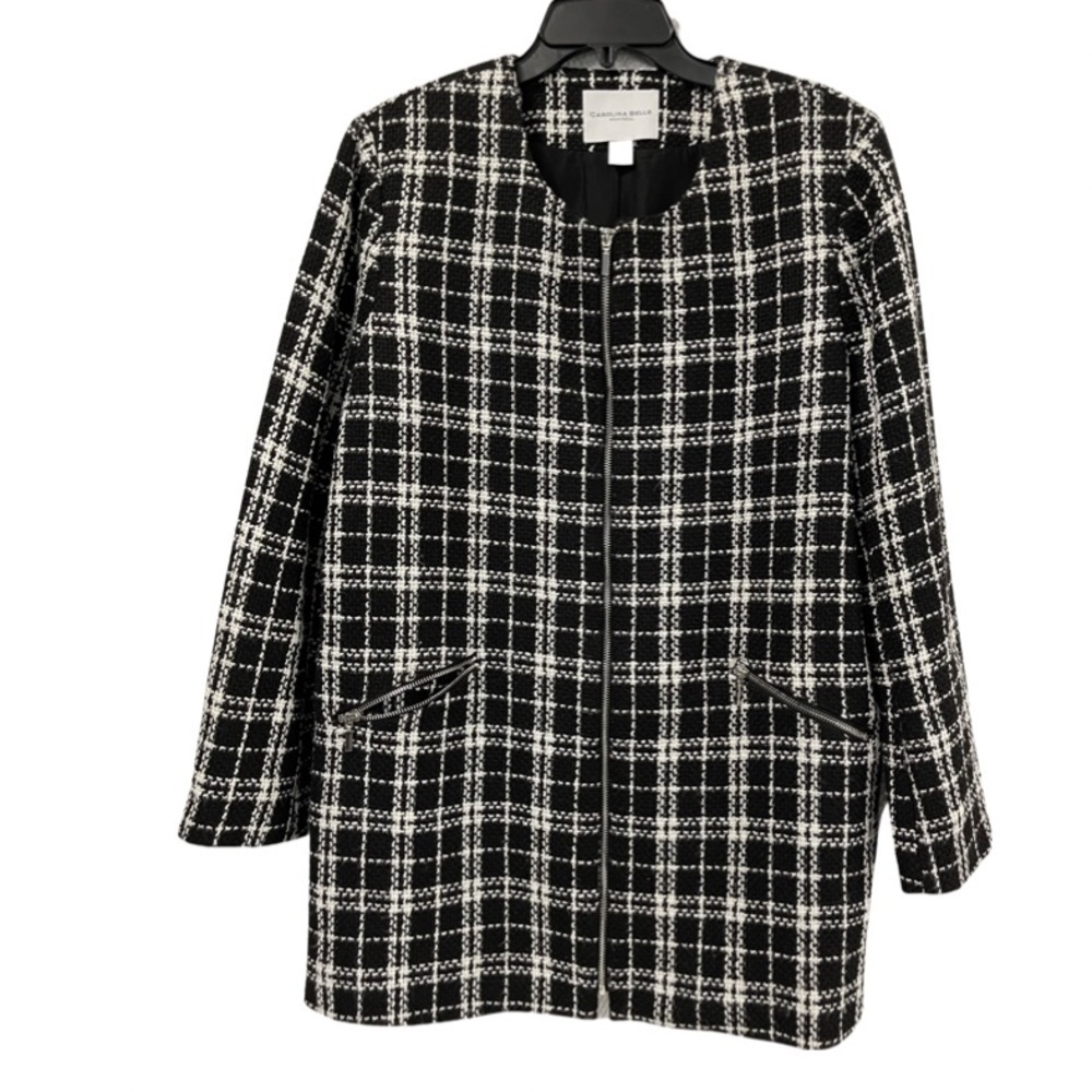 Carolina Belle Montreal women plaid XL long zippered blazer with zip pockets